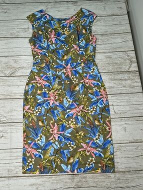 Tatuum Green Tropical Floral Sheath Dress Women Size 38